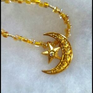ARTESIAN  CREATED  ORIGINAL #The Moon &the Stars"CHAMPAGNE SEEDBEAD NECKLACE